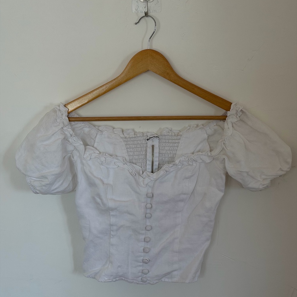 Reformation White Puff Sleeve Blouse